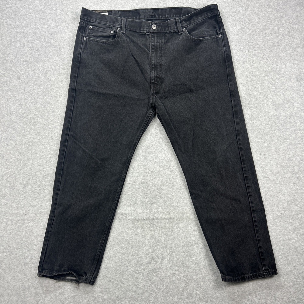 Levis 505 Jeans Men 44x30 Black Denim Pants Straight Classic American Distressed